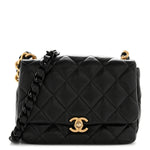 Lambskin Quilted Small Lacquered Chain Flap Black