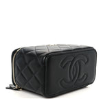 Lambskin Quilted Small Top Handle Vanity Case With Chain Black