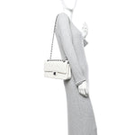 Crumpled Calfskin Quilted Medium Double Flap White