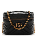 Calfskin Matelasse Chevron Mini GG Marmont Top Handle Bag Black
