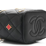 Lambskin Quilted Enamel Coco Casino Mini Vanity Case With Chain Black