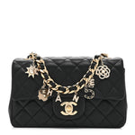 Lambskin Quilted Mini Coco Charms Rectangular Flap Black