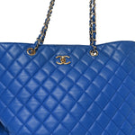 Calfskin Quilted Large CC Shopping Tote Blue