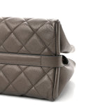 Metallic Goatskin Quilted Large City Rock Shopping Bag Silver