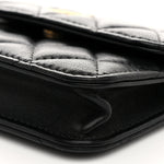 Lambskin Quilted Pearl Crush Clutch With Chain Black