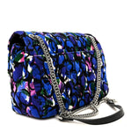 Velvet Floral Quilted M BB Round Shoulder Bag Bleu