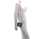Denim Quilted Double You Card Holder On Chain Blue