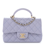 Lambskin Quilted Mini Top Handle Rectangular Flap Light Purple