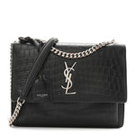 Calfskin Crocodile Embossed Medium Monogram Sunset Black