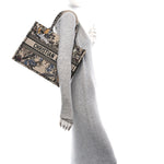 Canvas Embroidered Jardin D'Hiver Medium Book Tote Beige Multicolor