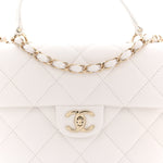 Caviar Quilted Medium Retro Twist Top Handle Flap White