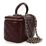 Lambskin Quilted Small Top Handle Vanity Case With Chain Burgundy