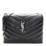 Calfskin Y Quilted Monogram Small Loulou Chain Satchel Black