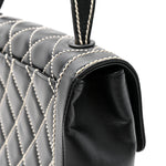 Calfskin Quilted Wild Stitch Large Top Handle Flap Black