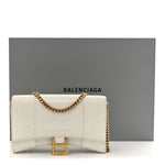 Shiny Calfskin Crocodile Embossed Hourglass Chain Bag White
