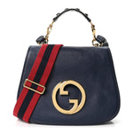 Roxy Calfskin Web Medium Blondie Top Handle Shoulder Flap Bag Blue Agata
