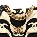 Fabric Printed Large Chanel 19 Flap Black Ecru