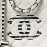 Caviar Quilted Striped Medium CC Filigree Vanity Case White Black