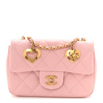 Lambskin Quilted Mini Heart Charms Flap Light Pink
