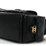 Shiny Lambskin Quilted Trendy Pockets Hobo Black
