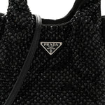 Satin Crystal Soft Padded Small Double Handled Shoulder Bag Black