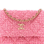 Tweed Quilted Flap Chain Waist Bag Pink