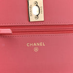 Lambskin Quilted Trendy CC Wallet On Chain WOC Bright Pink
