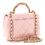 Shiny Lambskin Quilted Mini Twisted Links Top Handle Flap Light Pink