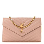 Grain De Poudre Matelasse Chevron Monogram Chain Wallet Pale Blush
