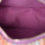 Tweed Quilted Round Clutch With Chain Blue Pink Orange