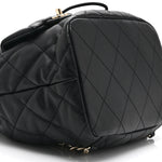 Lambskin Quilted Double Pocket Drawstring Backpack Black