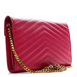 Grain De Poudre Matelasse Chevron Monogram Chain Wallet Lipstick Fuchsia