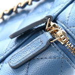 Caviar Quilted Phone Holder With Chain Blue