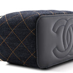 Denim Quilted Vanity Case With Chain Dark Blue