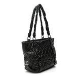 Distressed Lambskin Vintage Ligne Lady Braid Tote Black