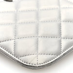 Metallic Lambskin Quilted Clutch With Chain Silver