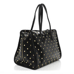 Calfskin Large Studded Padlock Zip Around Tote Black