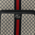 GG Supreme Monogram Textured Dollar Calfskin Web Large Savoy Trolley Suitcase Beige Blue