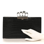 Calfskin Crocodile Embossed Knuckle Flat Clutch Black
