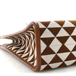 Jacquard Saffiano Triangolo Symbole Embroidered Large Tote Tobacco Talco