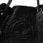 Patent Shearling Medium Soho Chain Shoulder Bag Black