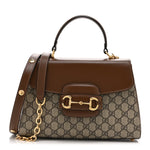 GG Supreme Monogram Calfskin Medium Horsebit 1955 Top Handle Bag Beige Ebony Brown Sugar