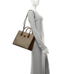 GG Supreme Monogram Azalea Calfskin Small Retro Interlocking G Tote Bag Beige Ebony Brown Sugar