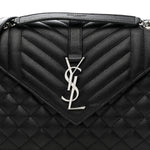 Grain De Poudre Textured Mixed Matelasse Triquilt Medium Monogram Satchel Black