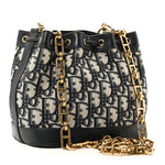 Oblique Drawstring Chain Bucket Bag Blue