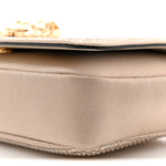 Satin Crystal Medusa Chain Clutch Beige