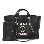 Calfskin Medium Deauville Tote Black Multicolor