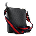 GG Supreme Monogram Web Small Flat Messenger Bag Black Grey