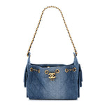 Washed Denim Quilted Mini Chanel 25 Handbag Blue
