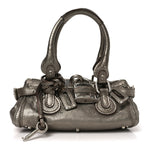 Metallic Calfskin Small Paddington Satchel Acier